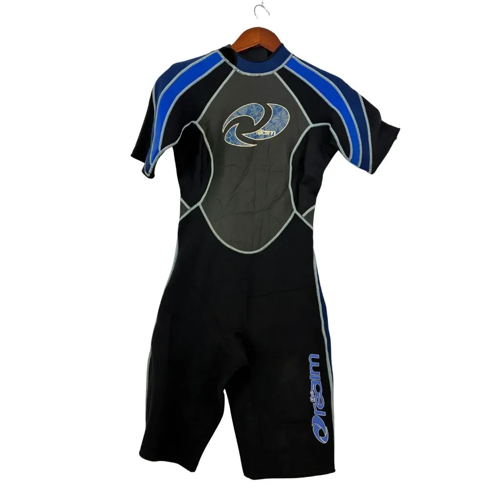 O'Ream Shorty Wetsuit Size 12 Black Blue Gray Short Sleeve Neoprene Surf Dive
